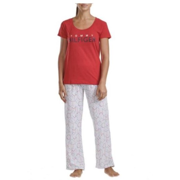 Tommy Hilfiger Logo-Print Pajama Set Red L NWT! - Picture 1 of 4